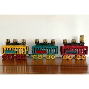 Vintage Kids Menorah Street Cars Train Hanukkah Judaica Trolley Cast Iron Brass